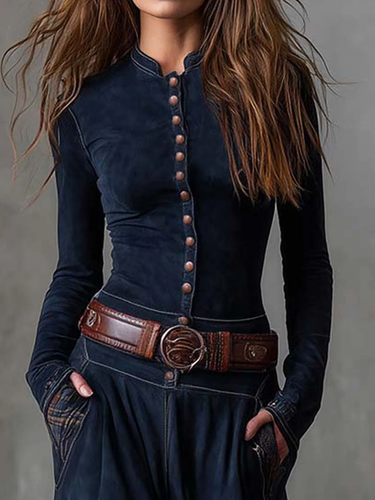 Azucena | Vestido maxi de ante con cinturón